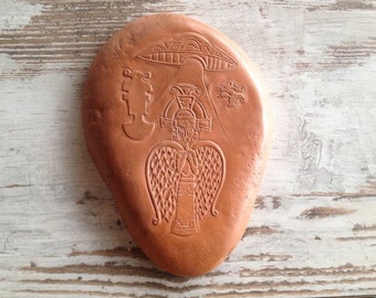 Aztec Alien Artifact Replica, Ceramic Tile Sculpture, Wall Art