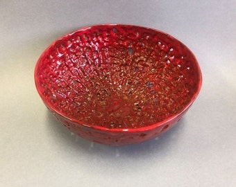 Handmade Red Ceramic Colander Bowl, Pottery Table Decor