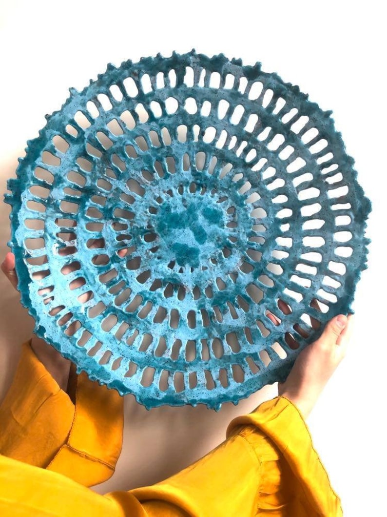 Large Ceramic Bowl Hanging Sculpture Turquoise Ceramic Bowl Etsy