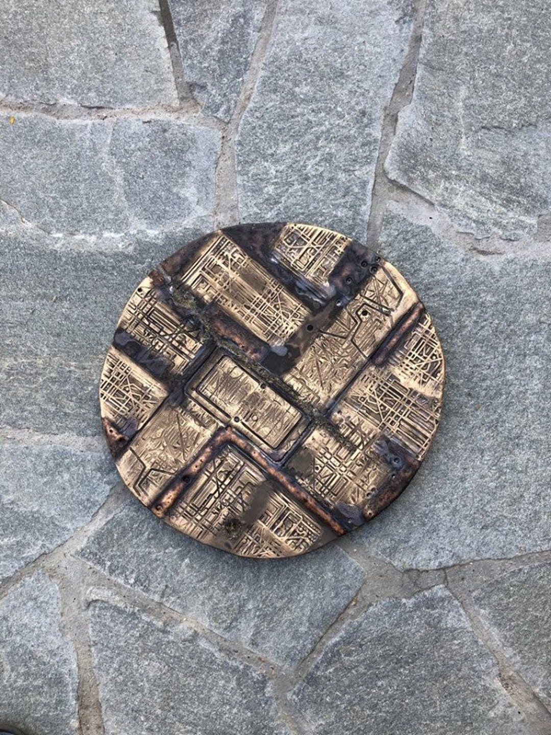 Modern Art Ceramics, Wall Sculpture, Wall Plate, Ceramic Golden Brown