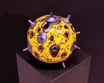 Modern Ceramic Star Sculpture, Yellow Abstract Art, Home Decor