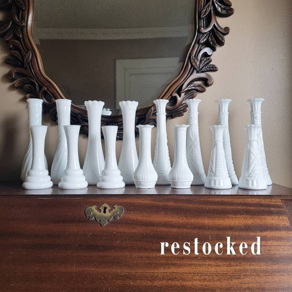 RESTOCKED: Milk Glass Vases｜Vintage Vase Assortment｜Depression Glass｜Mid Century Home Decor