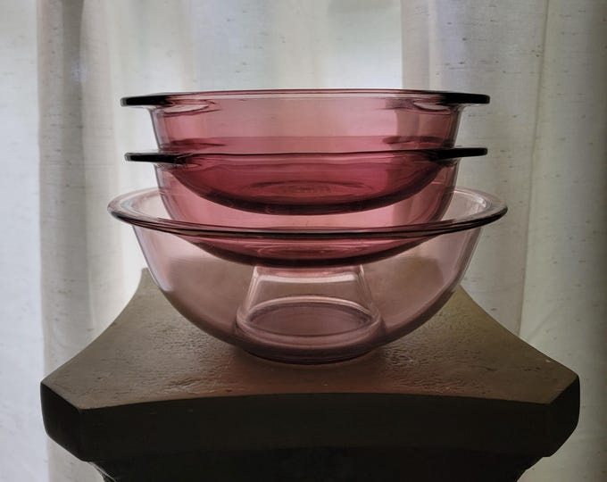 90s Pyrex Cranberry Glass Bowls | Vintage Mixing Bowls | Retro Baking ...