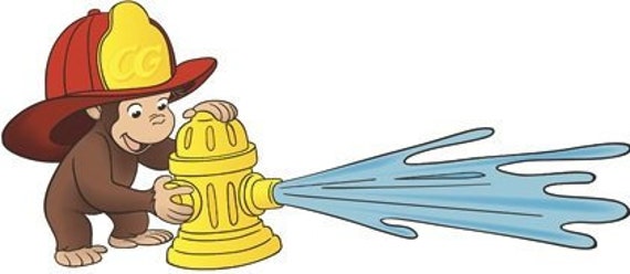 7 Inch Curious George Fireman Fire Hydrant Decal Monkey Etsy