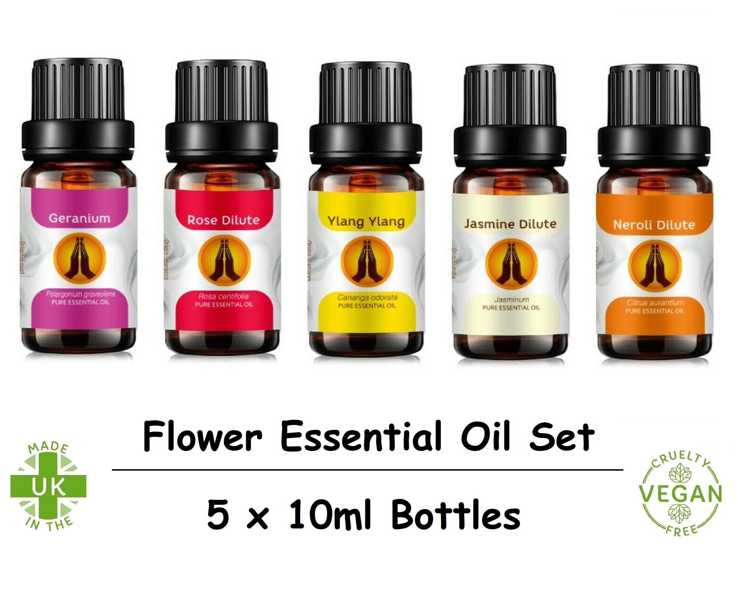 Flower Essential Oil Set 5 X 10ml Bottles Natural Pure Etsy UK