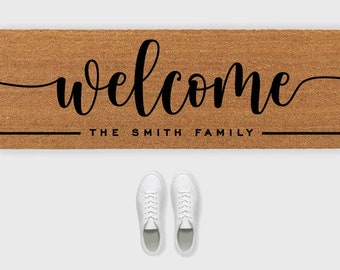 Welcome Doormat,Custom Welcome Script Doormat,Custom Doormat, Extra Large Doormat,Double Door Doormat,Last Name doormat,24 x 72 inch doormat