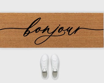 Bonjour Doormat,Bonjour Script Doormat,Bonjour Flocked Doormat,French doormat,Bienvenue Doormat,French decor, France French Welcome Mat,