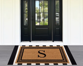 Monogrammed Coir Border Door Mat,Monogram Border Personalized Doormat,Extra Large Personalized Name Doormat,Large Custom Double Doormat