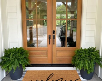 Welcome Script Doormat,Custom Flocked Coir Outdoor Welcome Mat,Personalized Door Mat,Custom Personalized Door Mat,Housewarming Client Gift