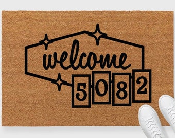 Mid Century Doormat,Mid Century Address Doormat,Star-burst doormat,Retro Doormat, MCM Doormat,Extra Large Doormat,Art Deco Doormat