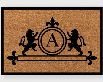 Lion Crest Doormat,Luxury Doormat,Regal Doormat,Regal Crest Doormat,Family Crest Doormat,Extra Large Doormat,Double Door Doormat Monogram