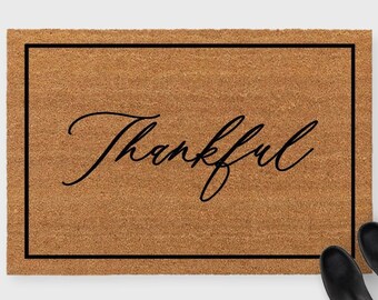 Thankful doormat,Thankful Script Doormat,Happy Thanksgiving Doormat,Thanksgiving Doormat,Fall doormat,Fall outdoor decor,Fall porch decor,