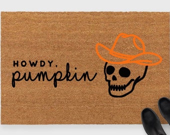 Skull Doormat,Howdy Pumpkin Skull Doormat,Skeleton Doormat,Howdy Doormat,Skull Howdy Doormat,Halloween Doormat,Spooky Skull  Doormat,