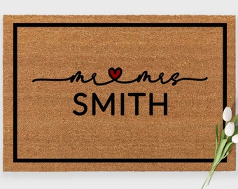 Mr & Mrs Doormat,Mr. Mrs. Heart Personalized Doormat,Last Name Doormat,Custom Wedding gift,Wedding Gift,Personalized Doormat