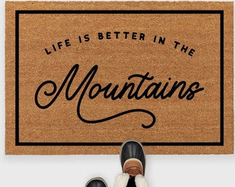 Life is Better in the Mountains Doormat,Cabin doormat,On Mountain Time Doormat,Cabin door mat,Cabin decor,Mountain house doormat,Lake House