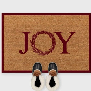 Joy Doormat,Joy Door mat,Joy Christmas Wreath Doormat,Christmas doormat,Christmas Porch decor,Christmas Door Decor door mat,Holiday Doormat Maroon