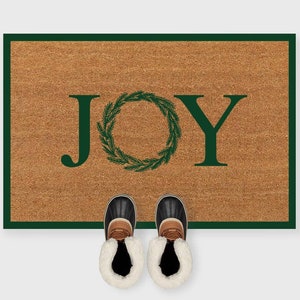 Joy Doormat,Joy Door mat,Joy Christmas Wreath Doormat,Christmas doormat,Christmas Porch decor,Christmas Door Decor door mat,Holiday Doormat Emerald