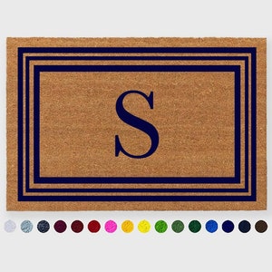 Color Monogrammed Coir Border Door Mat,Color Monogram Border Personalized Doormat,Personalized Doormat,Black Border doormat,Flocked Doormat