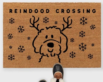 Reindood Mat Custom Dog Mat- Custom Doodle Doormat - Funny Holiday Mat - Doodle Doormat -Goldendoodle Doormat-Labradoodle Doormat-Winter Mat