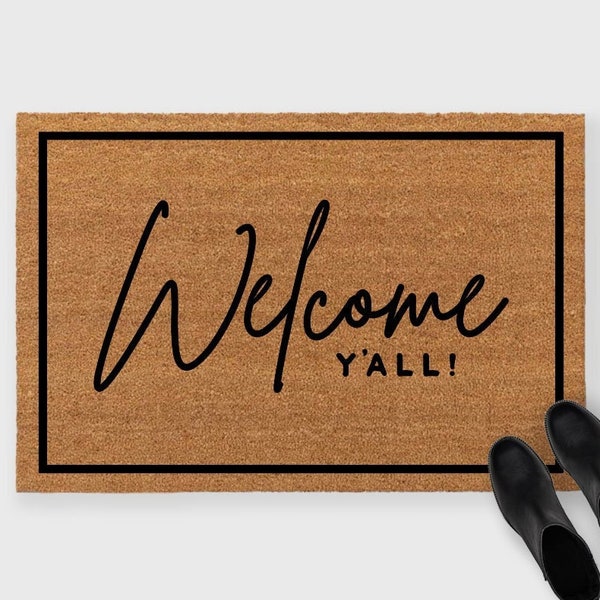 Welcome Y'all Doormat,Welcome Yall Door Mat,Hey Yall Doormat,Welcome Script Doormat,Large Doormat,3x5 outdoor mat,Double Door Doormat,