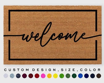 Welcome Script Doormat,Custom Flocked Coir Outdoor Welcome Mat,Personalized Door Mat,Custom Personalized Door Mat,Housewarming Client Gift