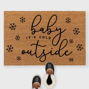 Baby its cold outside doormat, Christmas doormat, Christmas door mat,Christmas outdoor decor,Christmas porch decor,Christmas rug, Xmas decor image 1