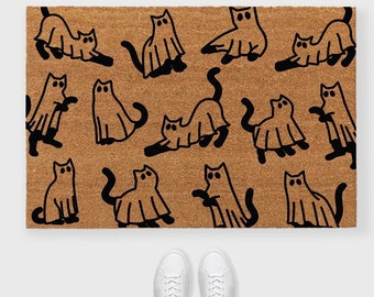 Cat Ghosts Halloween Doormat,Cat Ghost Doormat,Ghosts Doormat,Cat Halloween Doormat,Cat Doormat,Ghost Door mat,Ghost Decor,Halloween Doormat