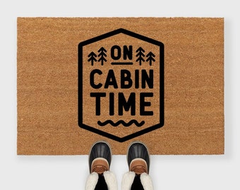 Cabin doormat,On Mountain Time Doormat,Cabin door mat,Cabin decor,Cabin decor rustic,Lake House Mat,Mountain house doormat,Cabin welcome mat