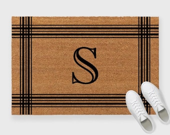 Cross Hatch Monogrammed Coir Border Door Mat,Monogram Border Personalized Doormat,Personalized Doormat,Personalized Black Border doormat