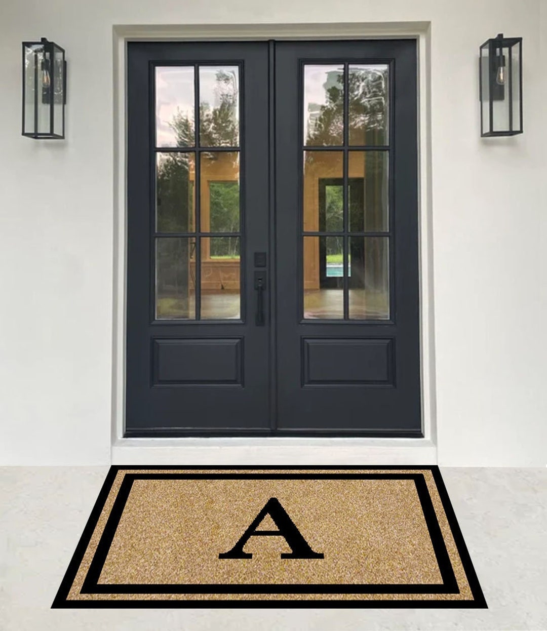WATERPROOF All Weather Synthetic Coir Double Border Doormat,frame