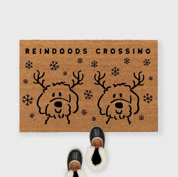Reindoods Mat Custom Dog Mat- Custom Doodle Doormat - Funny Holiday Mat - Doodle Doormat-Goldendoodle Doormat-Labradoodle Doormat-WInter Mat