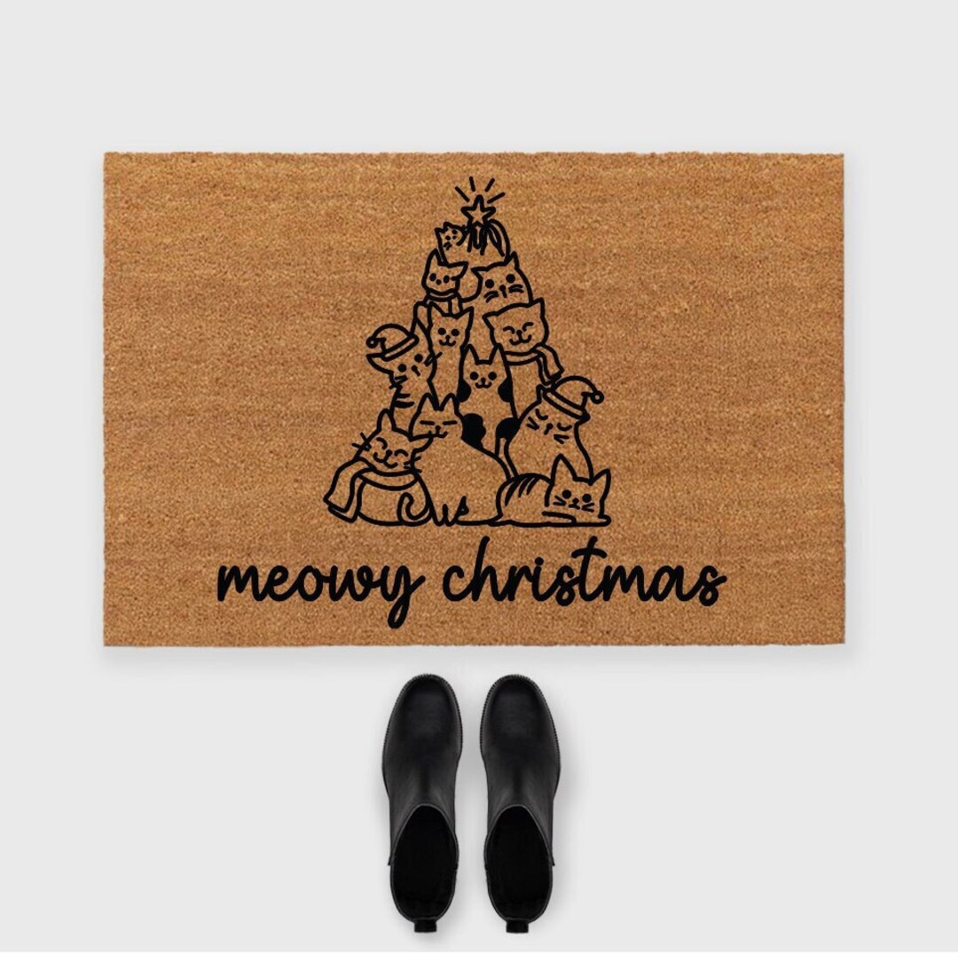 Meowy Christmas,cat Christmas Tree Doormat,cat Christmas Doormat,cat