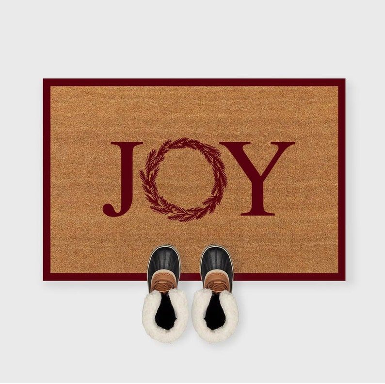 Joy Doormat,Joy Door mat,Joy Christmas Wreath Doormat,Christmas doormat,Christmas Porch decor,Christmas Door Decor door mat,Holiday Doormat Maroon