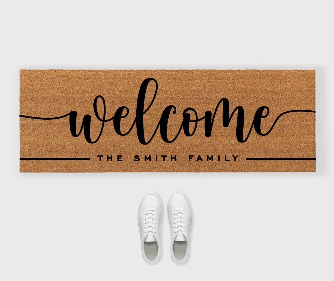Welcome Doormat,Custom Welcome Script Doormat,Custom Doormat, Extra Large Doormat,Double Door Doormat,Last Name doormat,24 x 72 inch doormat