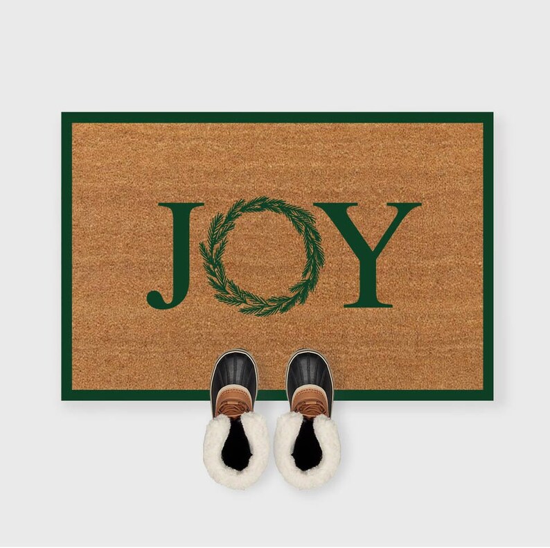 Joy Doormat,Joy Door mat,Joy Christmas Wreath Doormat,Christmas doormat,Christmas Porch decor,Christmas Door Decor door mat,Holiday Doormat Emerald