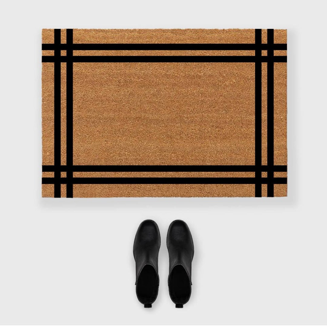 Plaid Doormat,plaid Mat,plaid Border Monogram Doormat,plaid