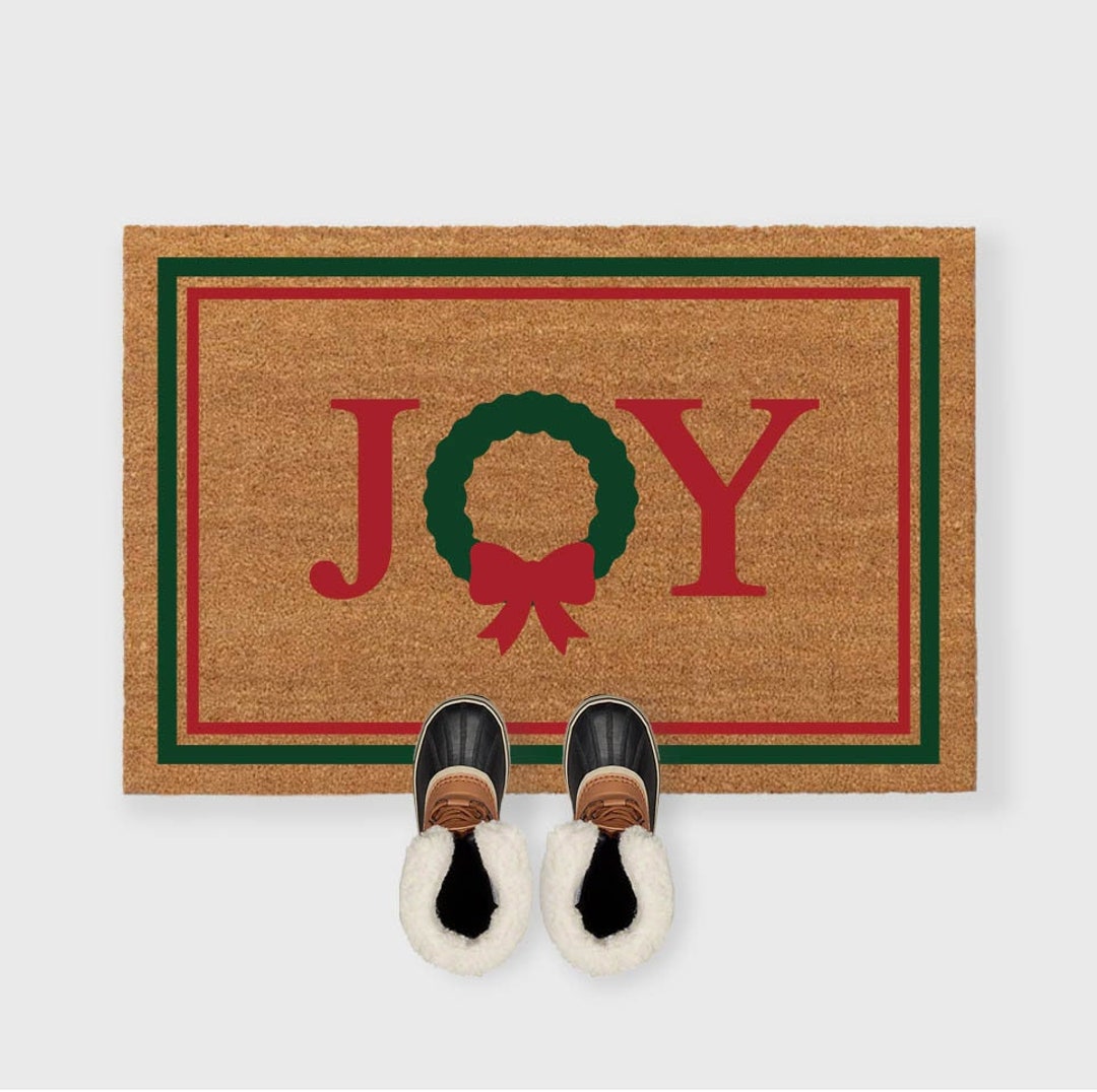 Joy Doormat,joy Door Mat,christmas Wreath Doormat,christmas Doormat,christmas Porch Decor