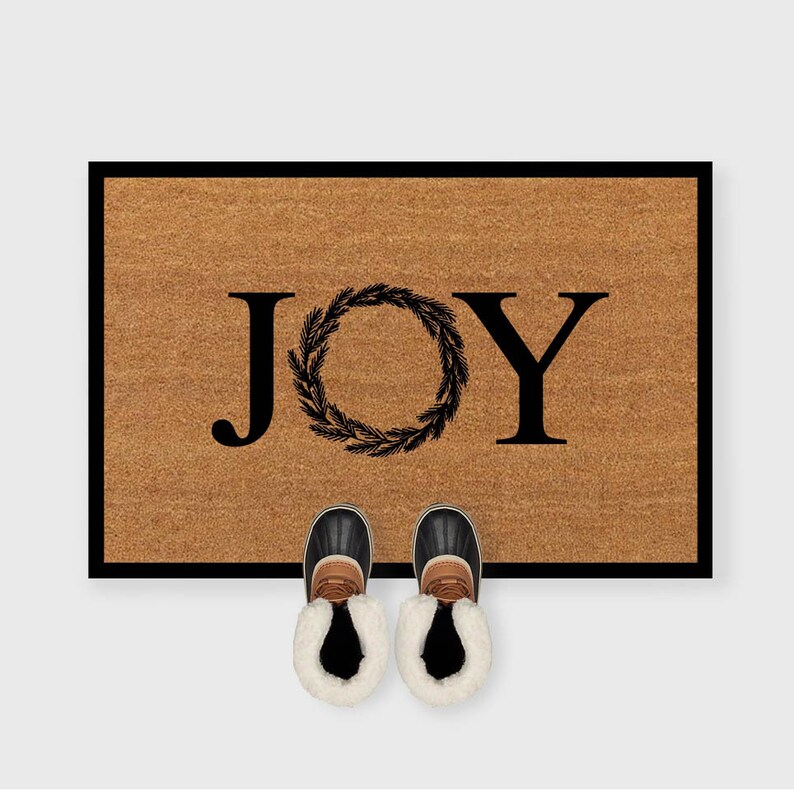 Joy Doormat,Joy Door mat,Joy Christmas Wreath Doormat,Christmas doormat,Christmas Porch decor,Christmas Door Decor door mat,Holiday Doormat Black