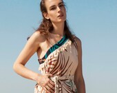 One shoulder Grecian dress, Maxi tropical printed dress, Boho chic long sumer dress, Handmade maxi floral dress, Ancient Greece dress