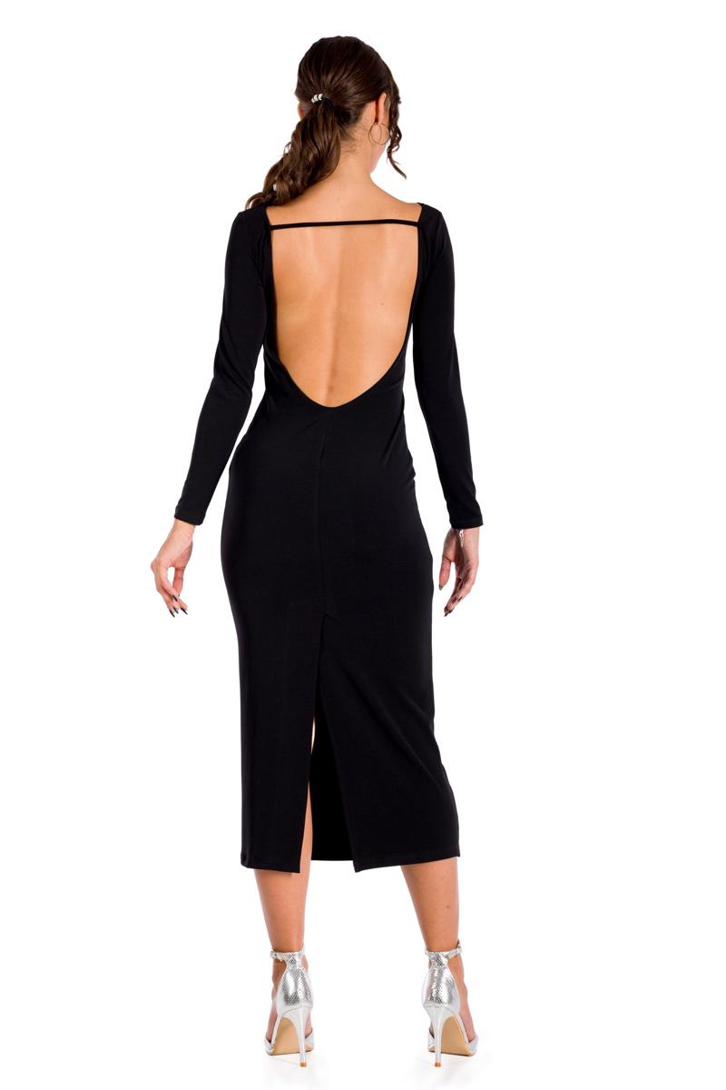 knee length dresses for ladies Devinae Black Asymmetric-Neck Midi-Dress With Open-Back And Scarf-De – Club  L London main image 0