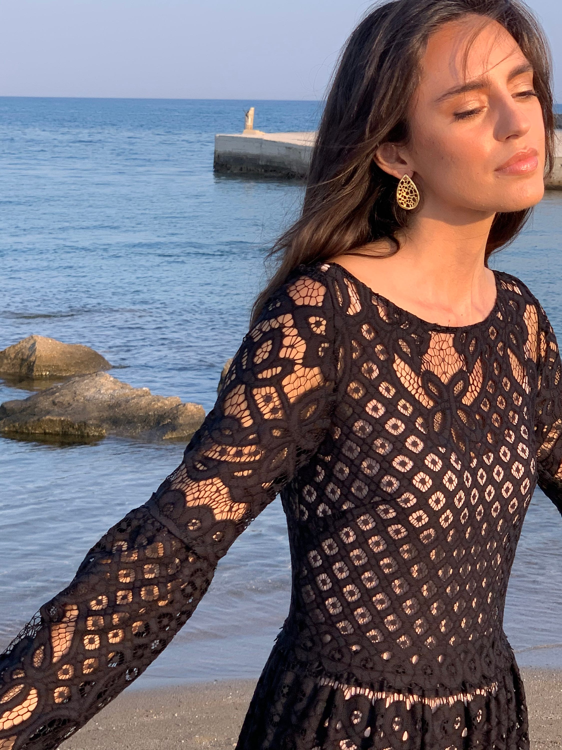 long black lace dress with bell sleeves Endless Rose