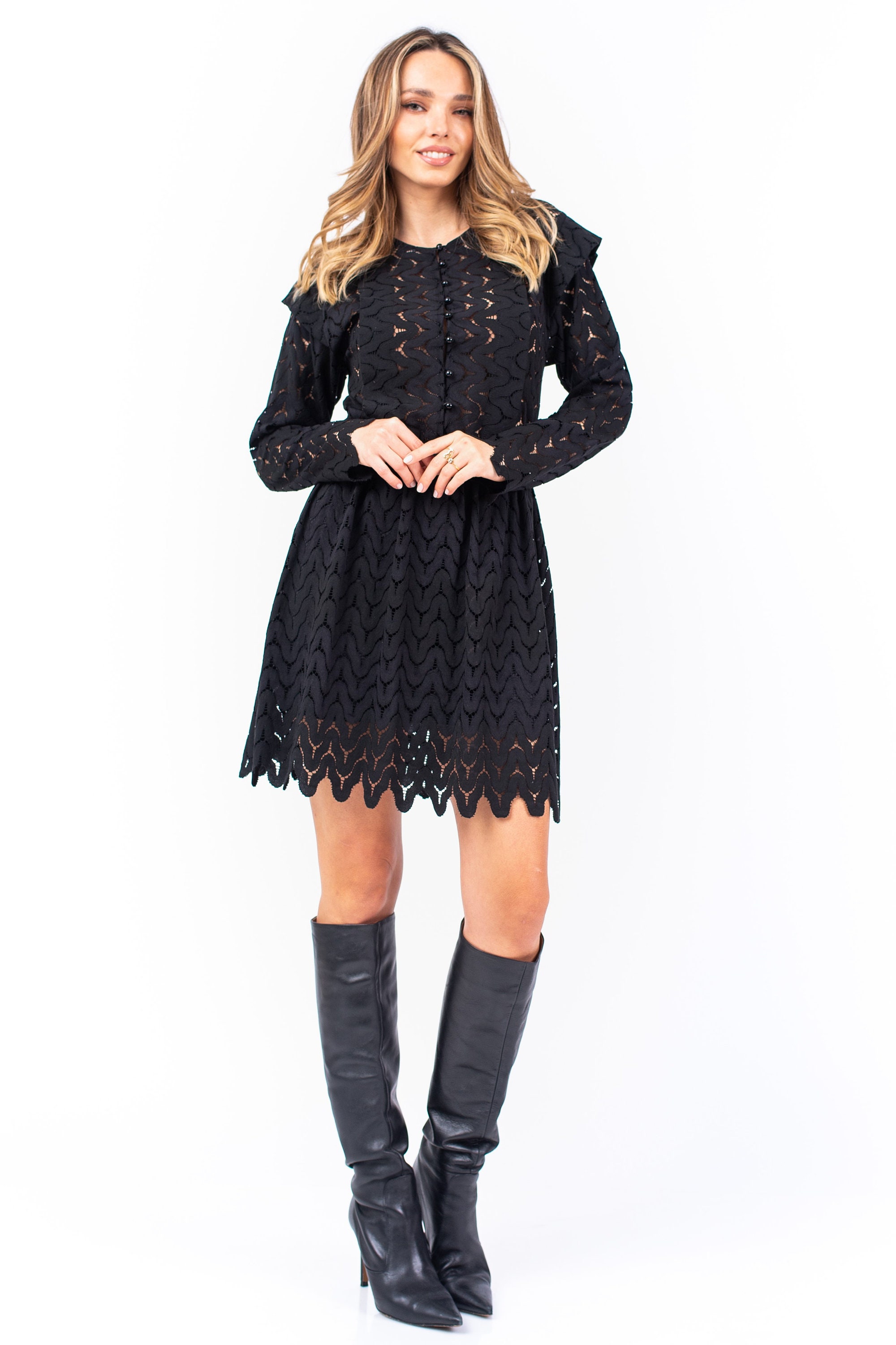 scalloped lace mini dress