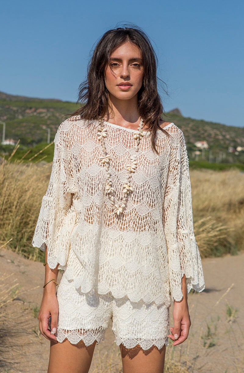 Woman cream lace shorts Cream summer short bermuda Aesthetic Etsy