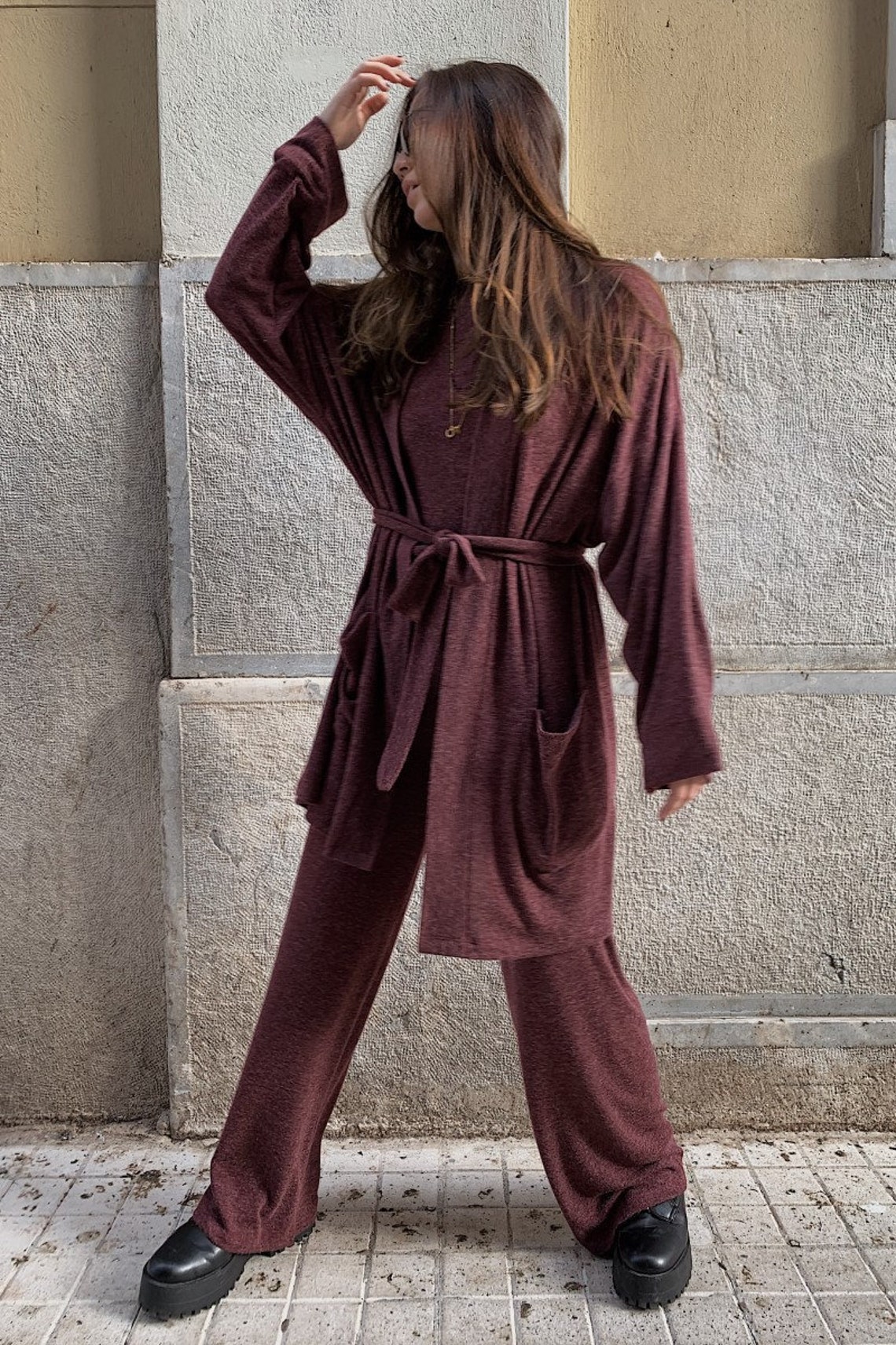 Instant Classic Cardigan In Wine
