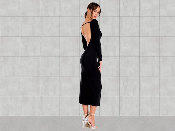 navy blue dress for baby girl HiddenDesign: Cut out Backless O Neck Bodycon Midi Dress: Dresses