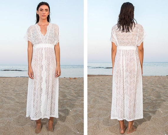 Druif Stevenson Republikeinse partij Witte kanten kaftan jurk Boho strand kant jurk Witte sheer - Etsy Nederland