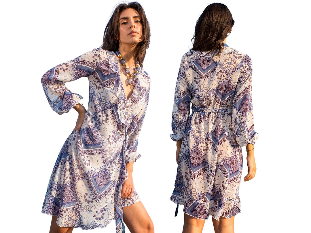Blue Printed Sheer Dress