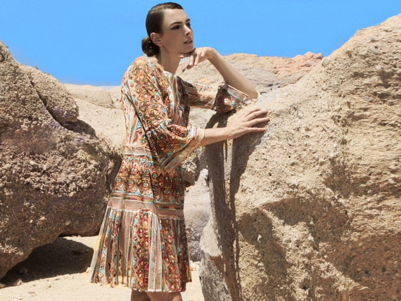 Greek Resort Lace Dress Colorful Beach Wedding Dress See Through Short Dress Aztec Embroidered Mesh Dress Bell Sleeve Lace Mini Dress Etsy