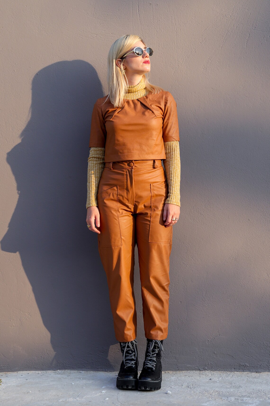 Faux Leather Pants Eco Leather Trousers Utility Style Pants Etsy