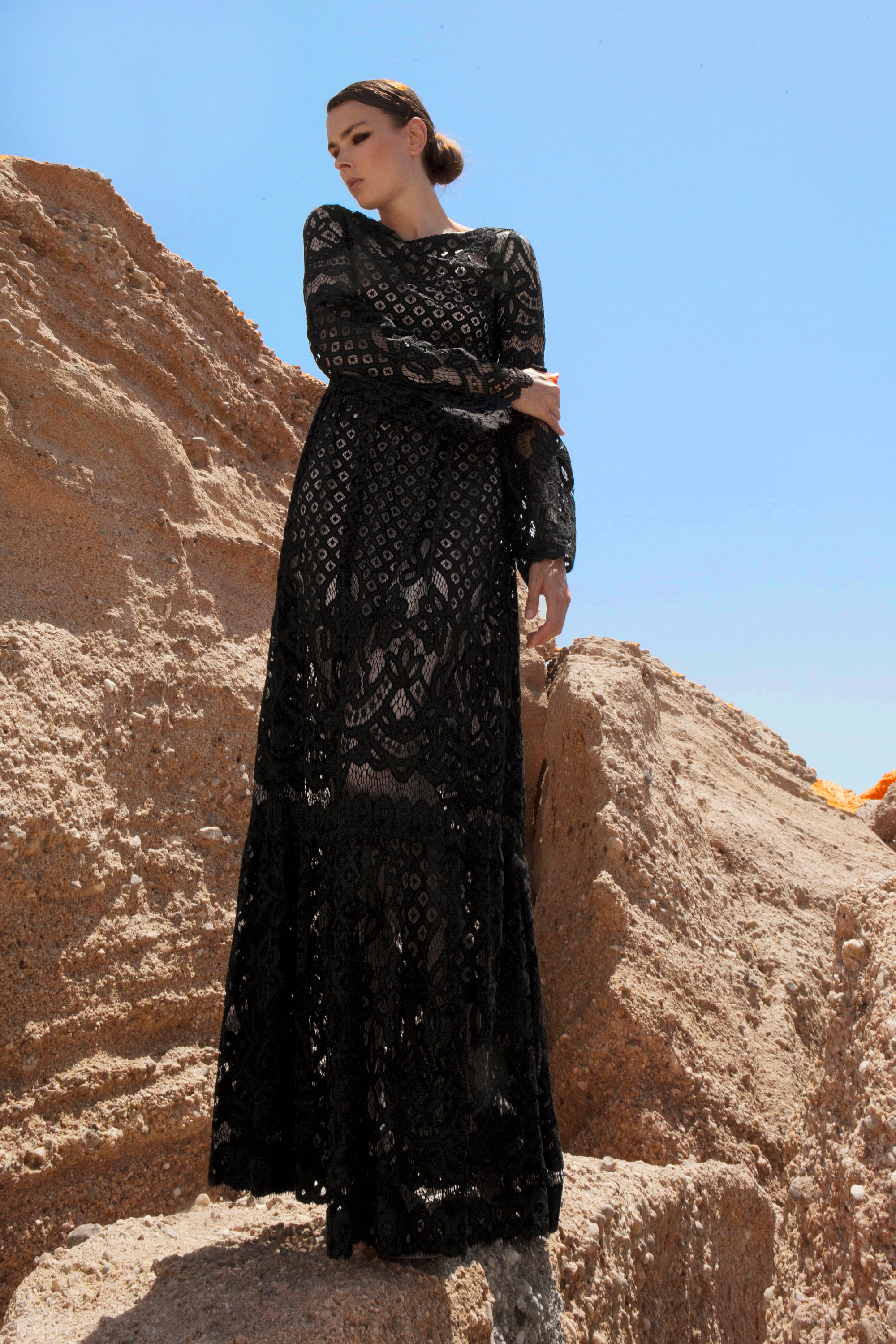 black lace loose dress Breezaya Women's Black Lace Sleeveless Dress,Elegant V-Neck Stand Collar Heavy Embroidery Hollow Out A-Line Casual Summer Holiday Vacation Loose Fit Dress
